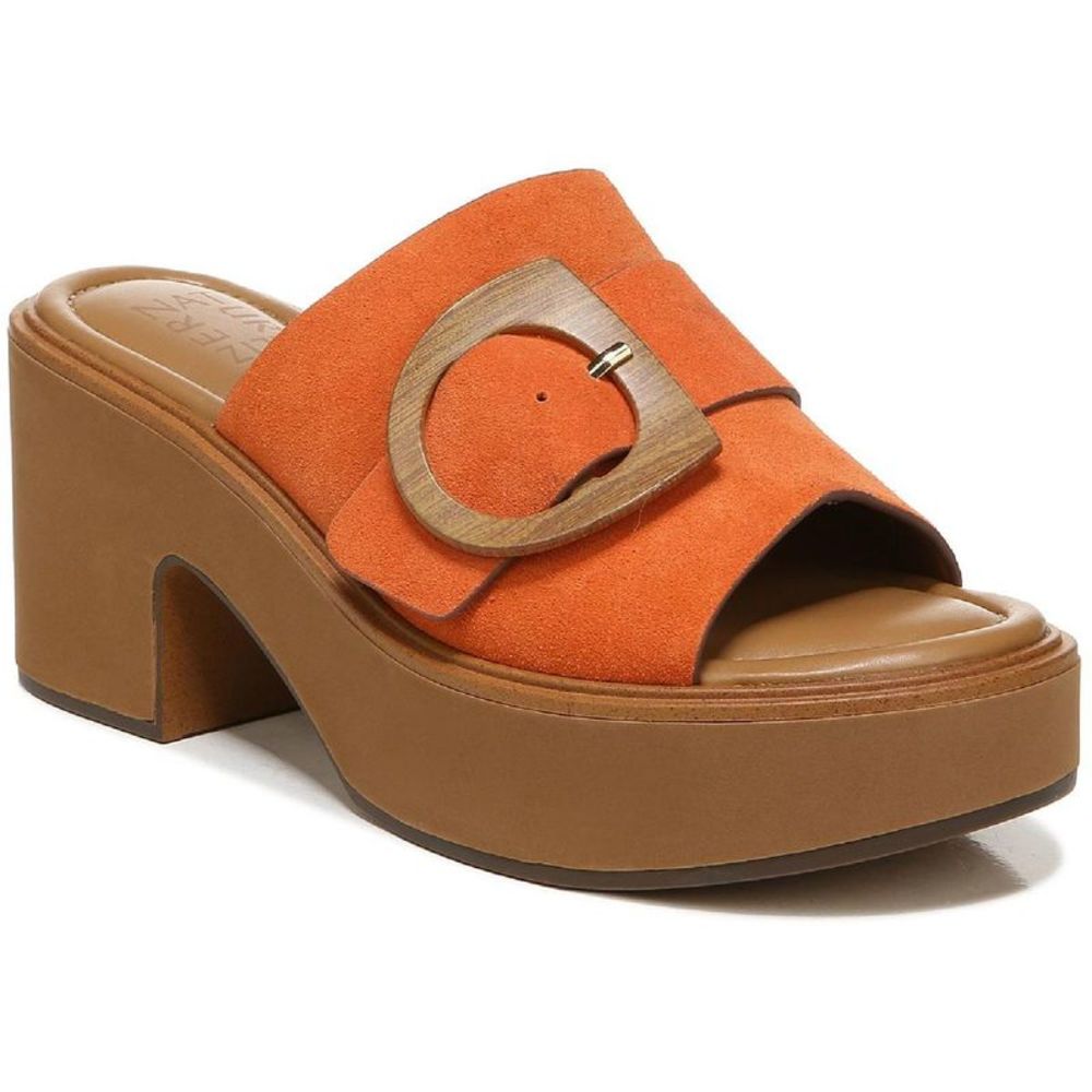 Naturalizer Womens Clara Orange Leather Cork Sandals Heels Shoes